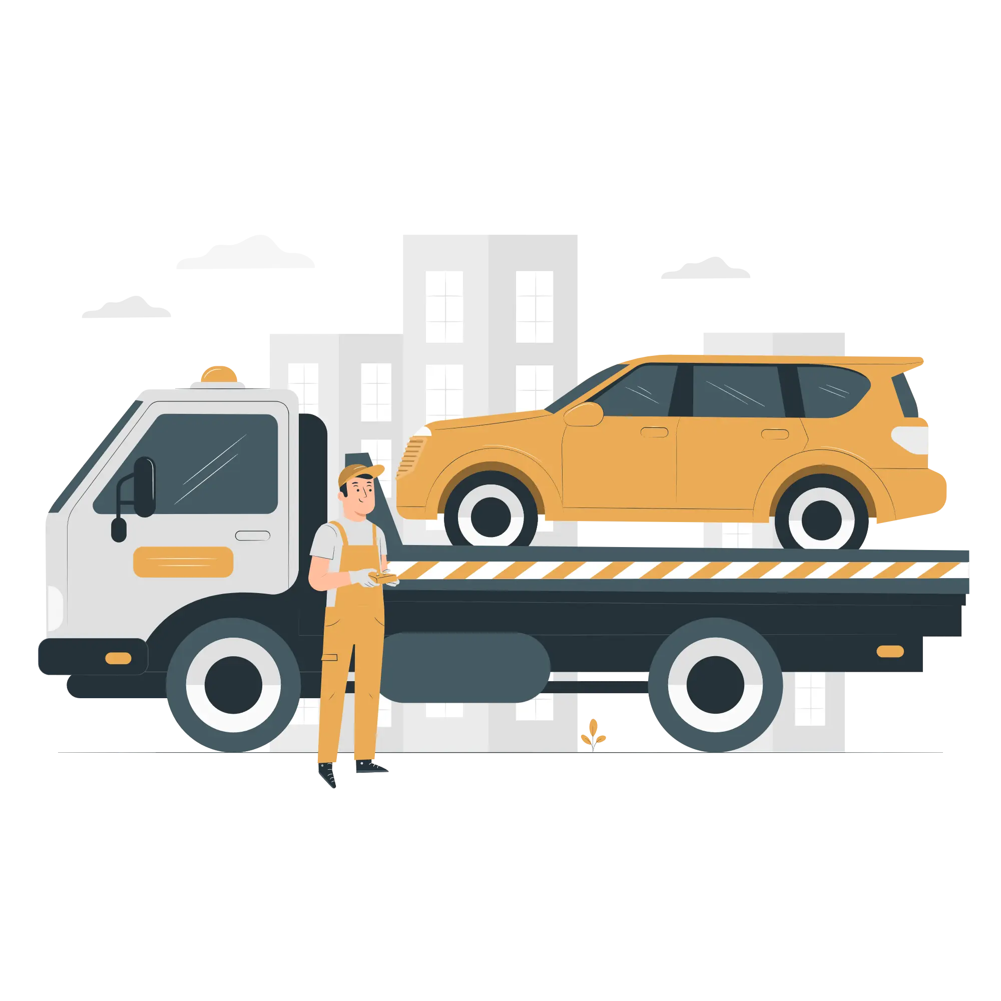 Vilkikas pakrauna automobilį - techninės pagalbos kelyje iliustracija